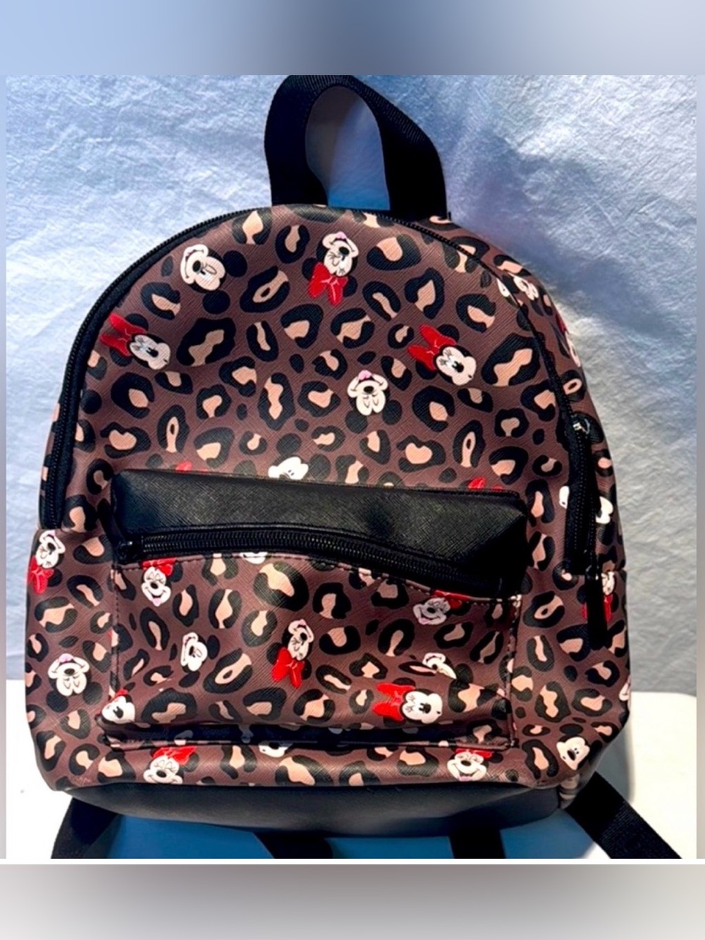 Leopard Print Mini Backpack with Cartoon Design Faux leather.